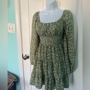 Altar'd State Sage Floral Long Sleeve Dress